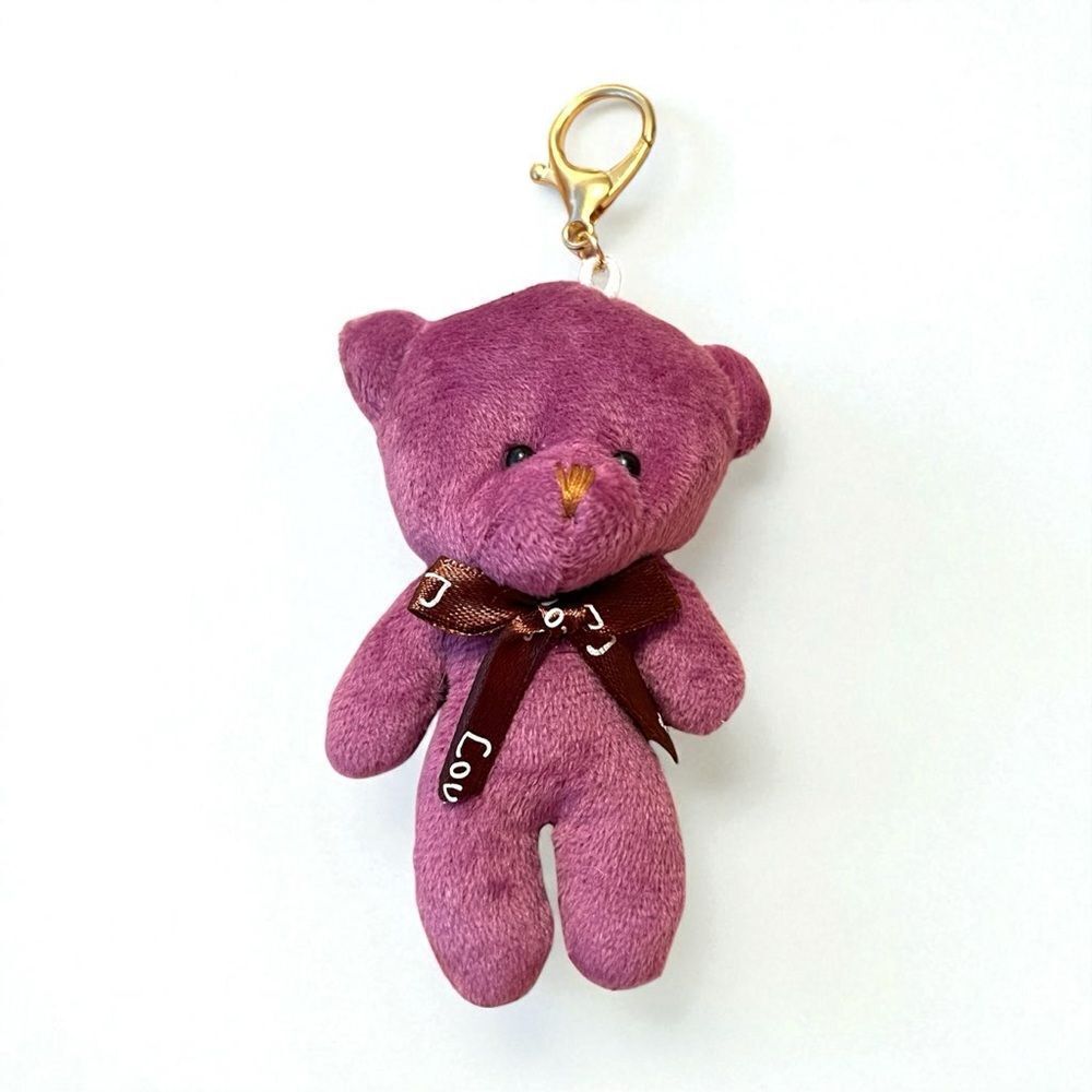 ⭐️3/$25⭐️ Cute Plush Purple Bear With Brown Bow Keychain